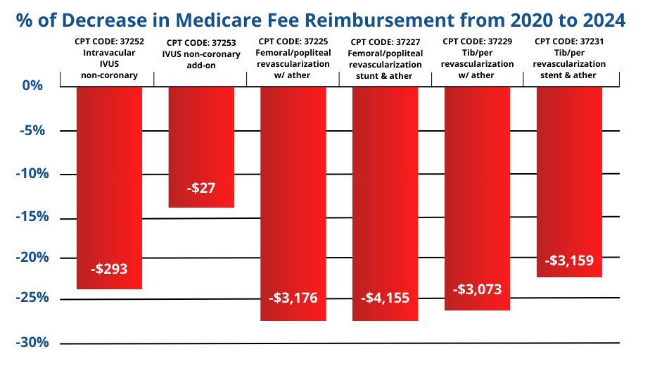 Graphic showing % of Decrease in Medicare Free Reimbursement from 2020 to 2024